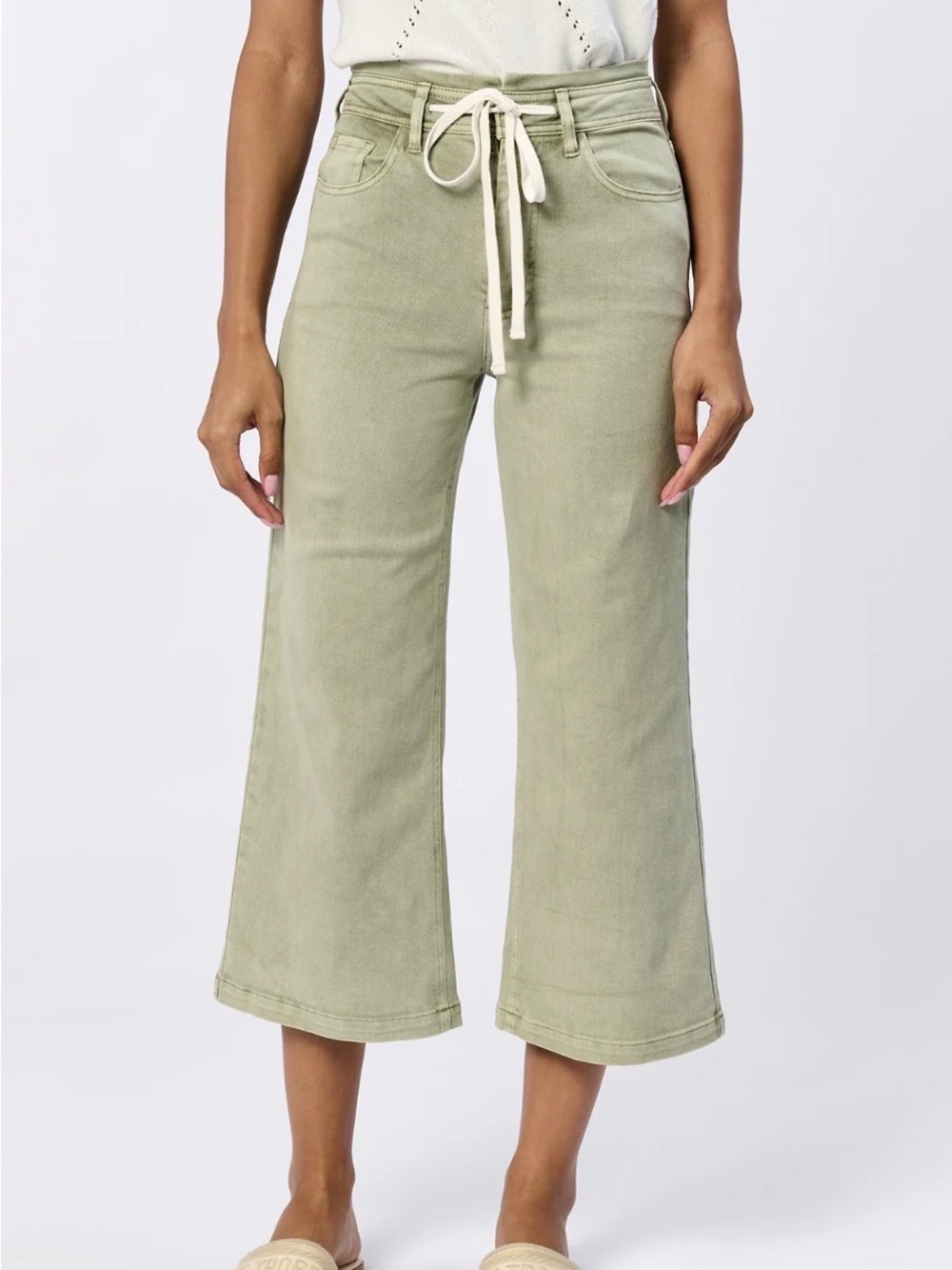High-Rise Wide Crop Pants in Sage Green